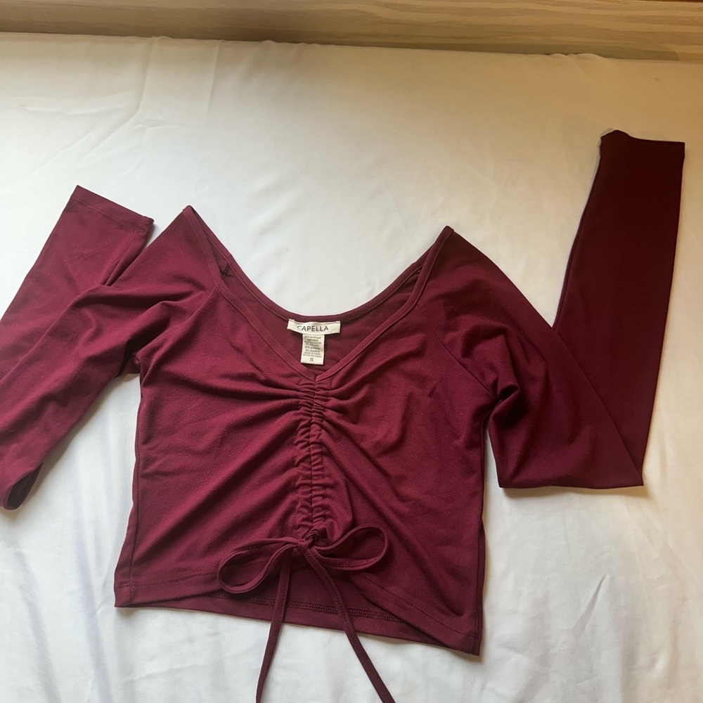 Garnet Ruched Tie Front Crop Top